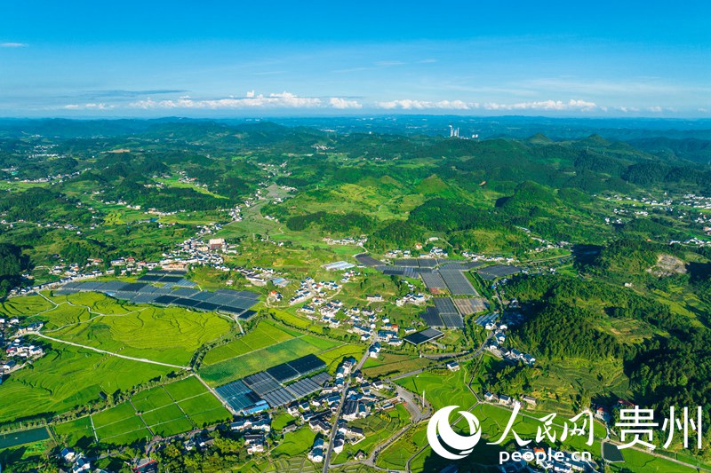 Aerial view of beautiful village in SW China’s Guizhou