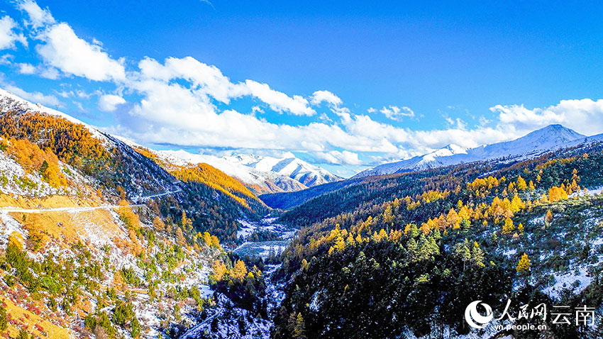 Baima Snow Mountain in SW China's Yunnan sees first snowfall in autumn