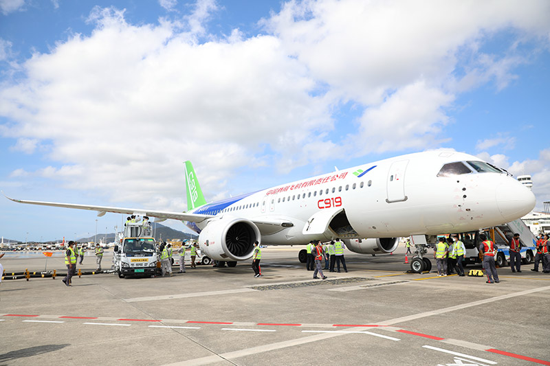 China's homegrown jetliner C919 arrives in S China's Sanya for first time during long-distance test flight