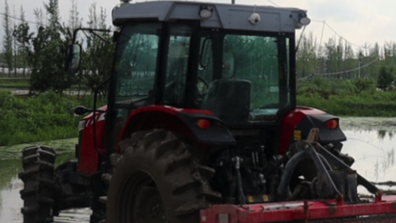 Unmanned plowing machine in rural China