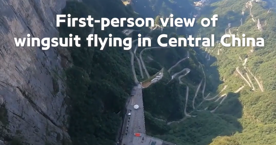 First-person view of wingsuit flying in Central China