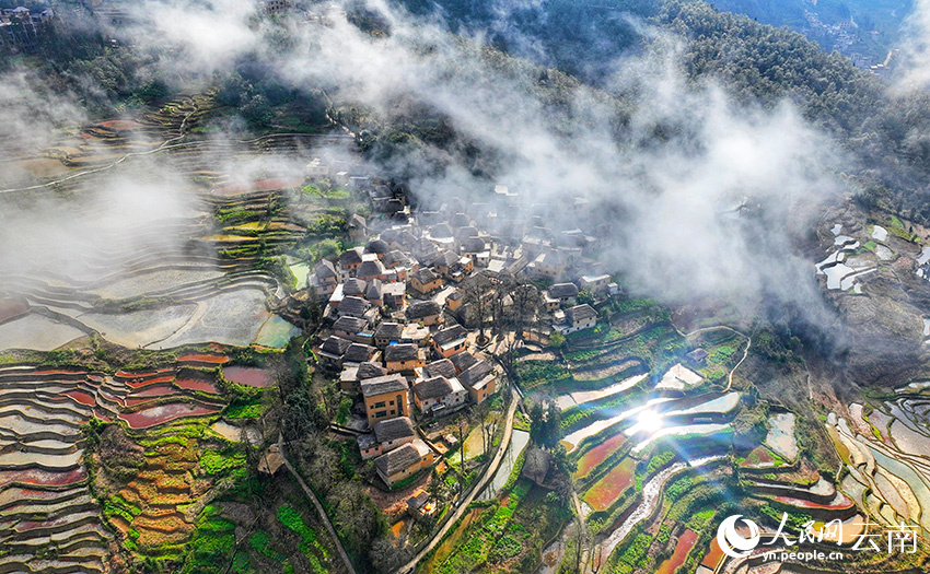 Picturesque misty scenery of Honghe Hani Rice Terraces in SW China's Yunnan