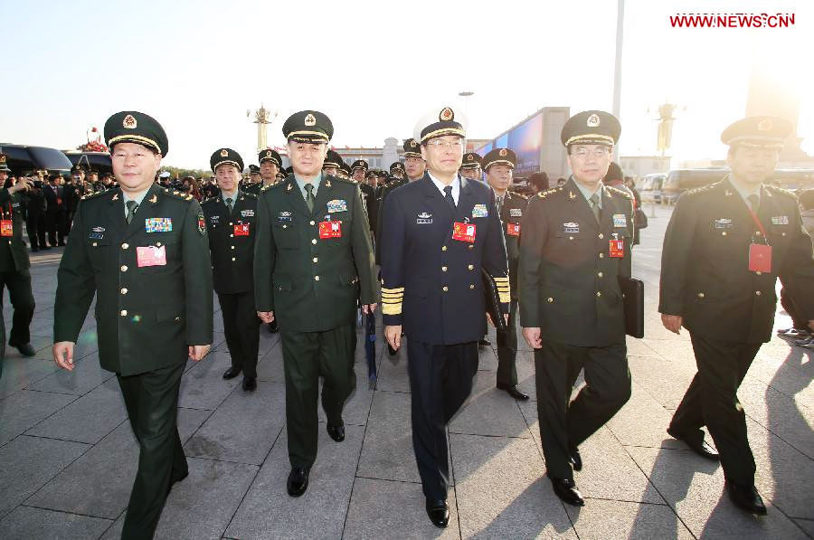 Delegates of the 18th National Congress of the Communist Party of China (CPC) arrive to attend the 18th CPC National Congress at the Great Hall of the People in Beijing, capital of China, Nov. 8, 2012. The 18th CPC National Congress will be opened in Beijing on Thursday morning. (Xinhua/Wang Shen)