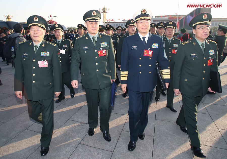 Delegates of the 18th National Congress of the Communist Party of China (CPC) arrive at the Great Hall of the People to attend the 18th CPC National Congress in Beijing, capital of China, Nov. 8, 2012. The 18th CPC National Congress will be opened in Beijing on Thursday morning. (Xinhua/Wang Shen)