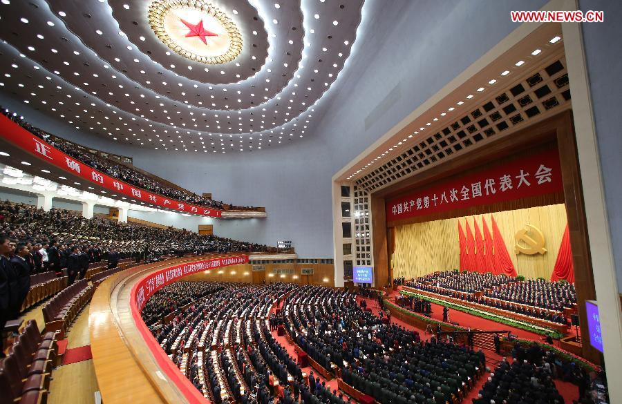 The 18th National Congress of the Communist Party of China (CPC) opened at the Great Hall of the People in Beijing, capital of China, Nov. 8, 2012. (Xinhua/Liu Weibing)