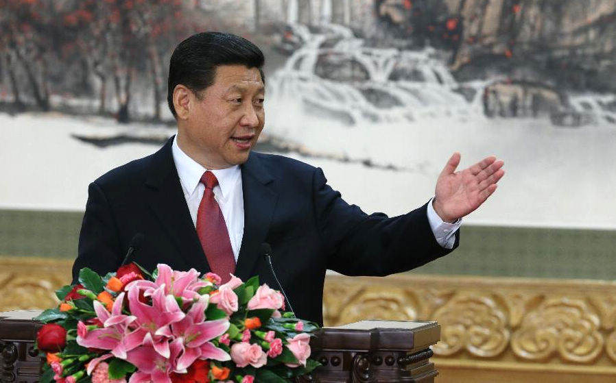 Xi Jinping, general secretary of the Central Committee of the Communist Party of China (CPC), speaks at the press conference at the Great Hall of the People in Beijing, capital of China, Nov. 15, 2012. Xi led the newly elected members of the Standing Committee of the 18th CPC Central Committee Political Bureau to meet the press here on Thursday. (Xinhua/Ju Peng)