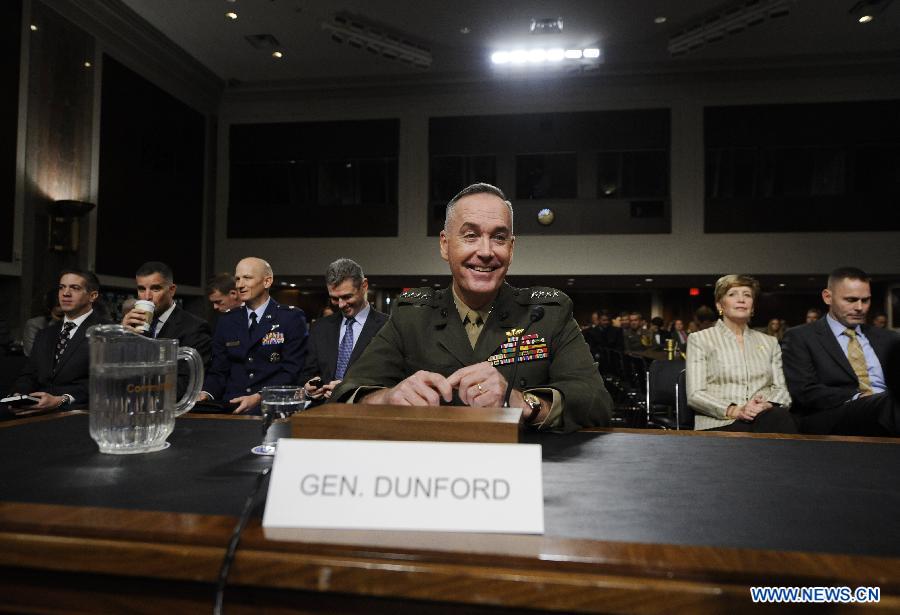 U.S. Marine General Joseph Dunford (C) testifies during his confirmation hearing before the Senate Armed Service Committee on Capitol Hill in Washington D.C., capital of the United States, Nov. 15, 2012. (Xinhua/Zhang Jun)