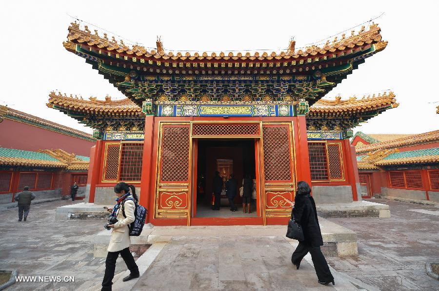 Photo taken on Nov. 27, 2012 shows the restored Xiangyunting (Pavilion of Fragrant Clouds) in the Zhongzheng Dian (Hall of Rectitude) complex at the Forbidden City, Beijing, capital of China, Nov. 27, 2012. (Xinhua/Li Xin) 