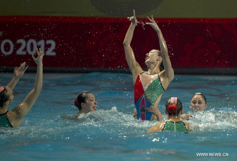 Chinese players compete in the presentation of routines combined mode combos during the 7th FINA Synchronised Swimming World Trophy 2012 in Mexico City, capital of Mexico, Dec. 2, 2012. (Xinhua/Bao Feifei) 