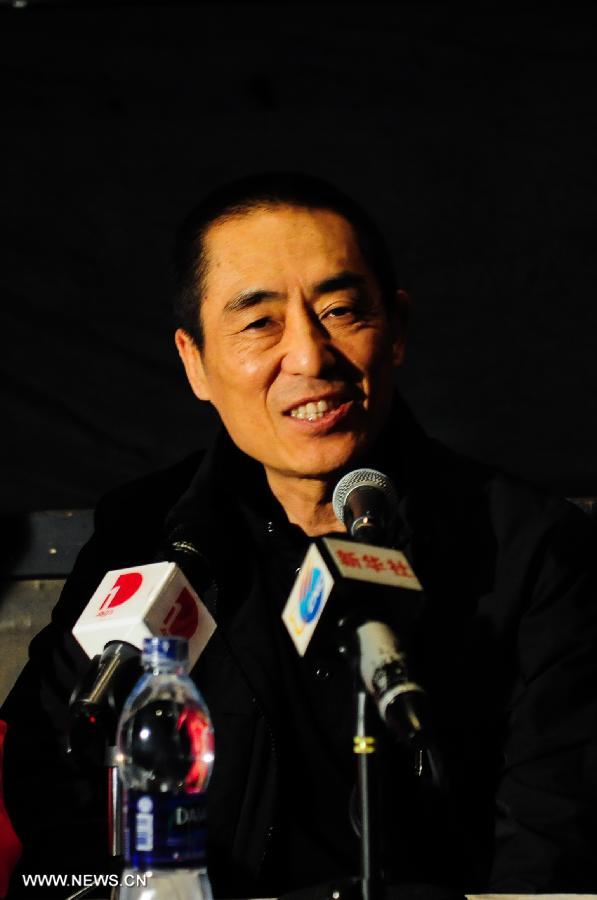 Chinese director Zhang Yimou speaks during a press meeting in Cairo, Egypt, Dec. 5, 2012. Zhang Yimou will attend the closing ceremony of the 35th Cairo International Film Festival (CIFF) and be honored by the CIFF committee on Dec 6. (Xinhua/Qin Haishi) 