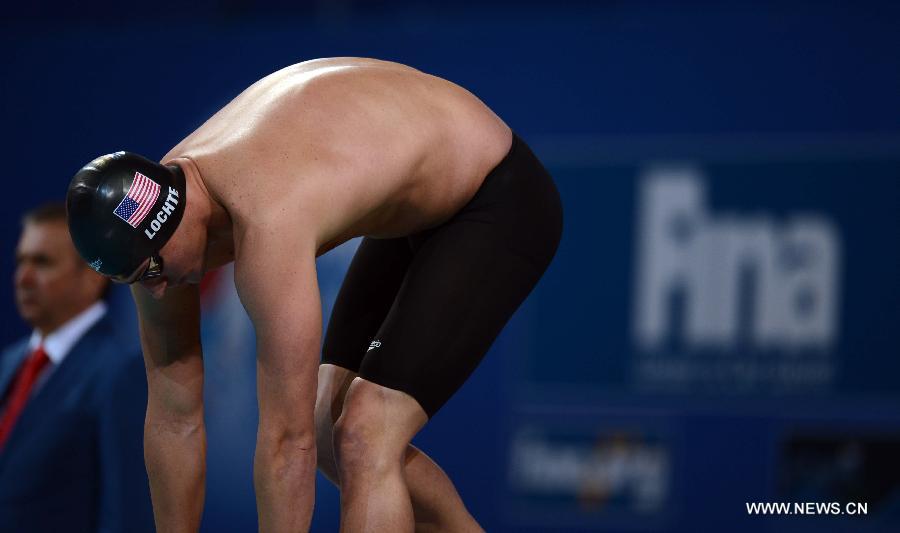 Ryan Lochte of the United States gets ready for start during the men's 200m freestyle at the 11th FINA World Swimming Championships in Istanbul, Turkey, on Dec. 12, 2012. Ryan Lochte won the gold with 1 minute and 41.92 seconds. (Xinhua/Ma Yan)