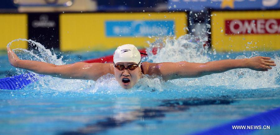 Liu Zige of China competes during the women's 200 Butterfly at the 11th FINA World Swimming Championships in Istanbul, Turkey, on Dec. 12, 2012. Liu took the 4th place with 2 minutes and 03.99 seconds. (Xinhua/Ma Yan)