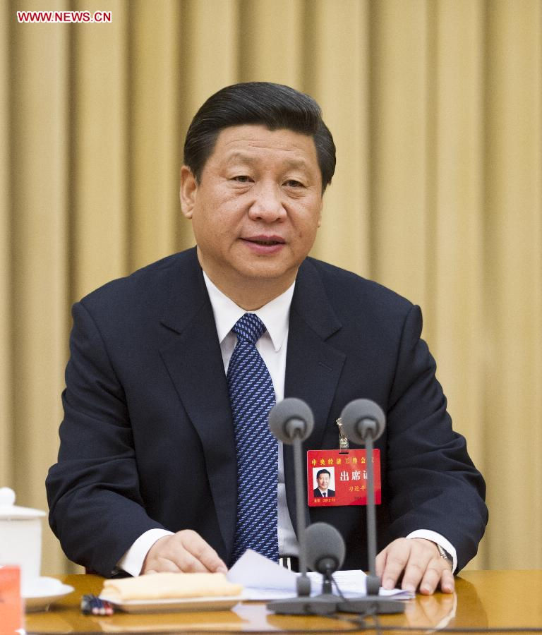 Photo released on Dec. 16, 2012 shows Xi Jinping, general secretary of the Communist Party of China (CPC) Central Committee and chairman of the CPC Central Military Commission, addressing the central economic work conference in Beijing, capital of China. The two-day meeting was held here from Dec. 15 to Dec. 16.(Xinhua/Li Xueren)