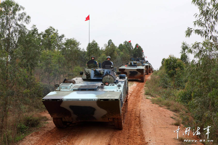 A Marine Corps brigade under the Navy of the People's Liberation Army (PLA) conducted an amphibious armored training, in a bid to enhance troop's amphibious combat capability. (China Military Online/Li Tang)