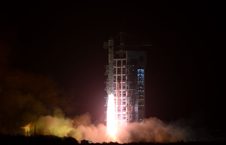 A Long March carrier rocket carrying Turkish earth observation satellite GK-2 blasts off from the launch pad at the Jiuquan Satellite Launch Center in northwest China's Gansu Province, early on Dec. 19, 2012. China successfully sent the satellite GK-2 into orbit with a Long March carrier rocket on Wednesday. (Xinhua/Zhang Meng)