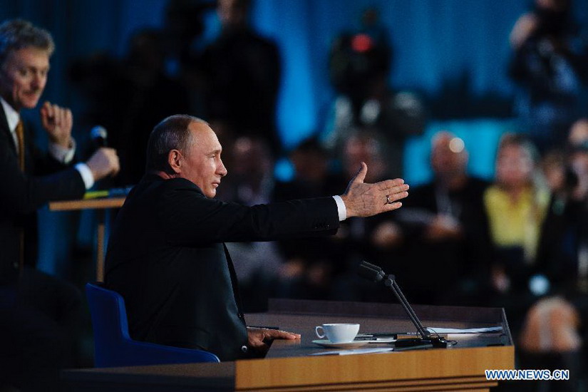 Russian President Vladimir Putin speaks during his annual press conference in Moscow, Russia, on Dec. 20, 2012. (Xinhua/Jiang Kehong)