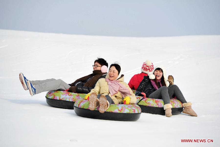 Tourists ski in a ski resort in Yinchuan City, capital of northwest China's Ningxia Hui Autonomous Region, Dec. 23, 2012. (Xinhua/Peng Zhaozhi)  
