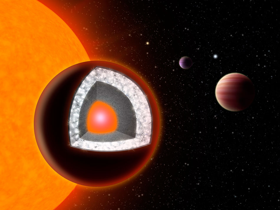 The simulated diagram released by Yale University shows the internal structure of planet 55 Cancri e. It is the first diamond planet orbiting the sun-like star which is discovered and analyzed by researchers. (Xinhua/AFP)