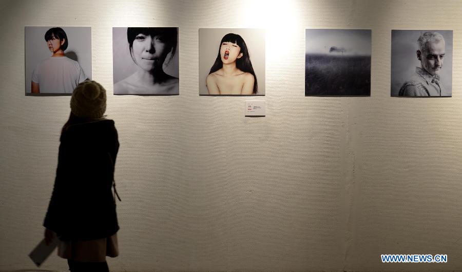 A visitor views the exhibits displayed at the 5th Graphic Design Festival of China Acadamy of Art in Hangzhou, capital of east China's Zhejiang Province, Dec. 25, 2012. The festival, which will last for 5 days, kicked off here on Tuesday. (Xinhua/Shi Jianxue) 