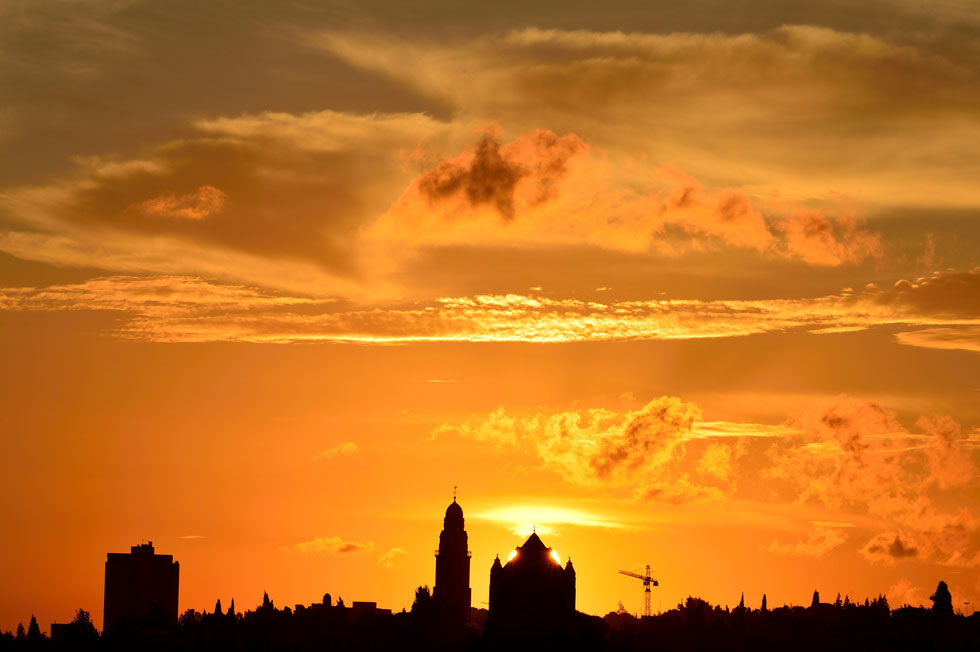 The photo taken on Oct. 26 features the Dormition Abbey Church at sunset in Jerusalem. (Xinhua/AFP) 