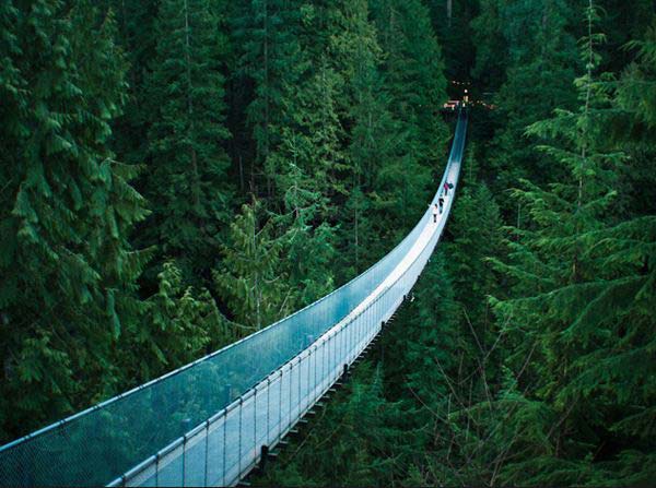 Capilano Suspension Bridge, Vancouver, British Columbia.The bridge crosses the Capilano River in the District of North Vancouver.  (Photo/Xinhua)