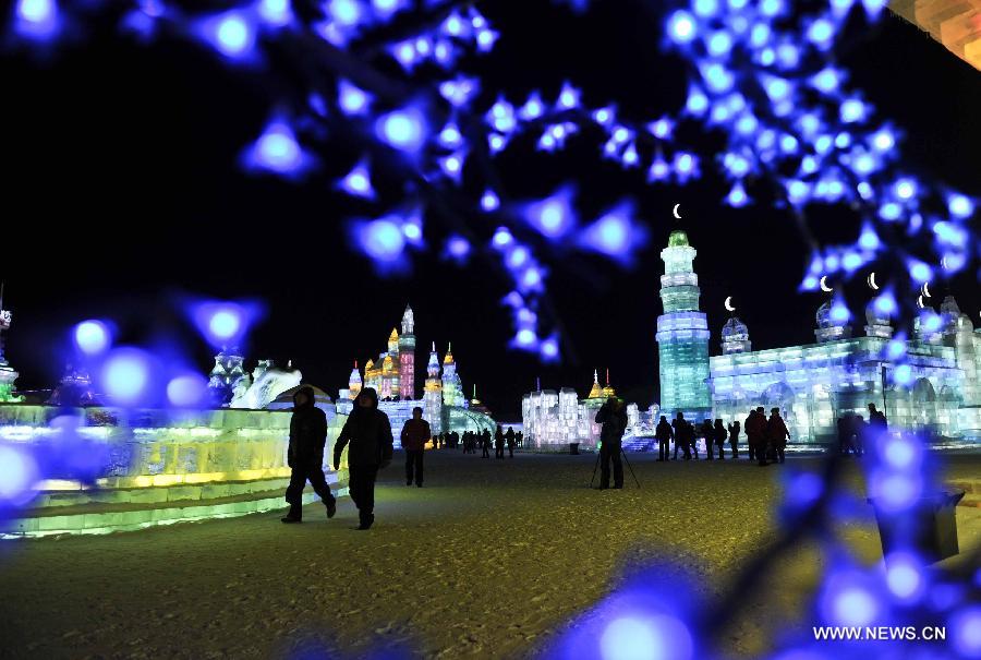 Photo taken on Jan. 5, 2013 shows the night scenery of the Ice and Snow World during the 29th Harbin International Ice and Snow Festival in Harbin, capital of northeast China's Heilongjiang Province. The festival kicked off on Saturday. (Xinhua/Wang Song)