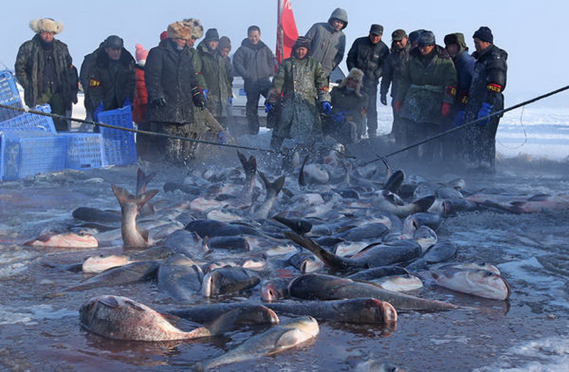 It's -30 C but that doesn't deter tourists and local residents near Shitoukoumen reservior from taking part in a major winter fishing event, on Dec 23. (China Daily/ Bai Shi)