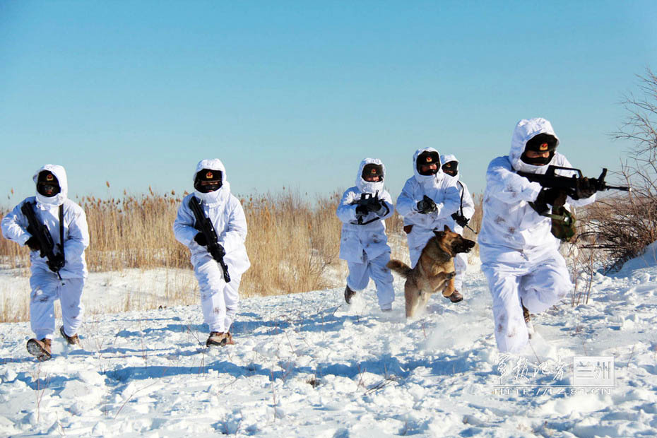 The officers and men of a frontier defense unit under the Xinjiang Military Area Command (MAC) of the Chinese People's Liberation Army (PLA) are patrolling with new-type snowfield cold-proof camouflage outerwear. (chinamil.com.cn/Sun Xingwei)