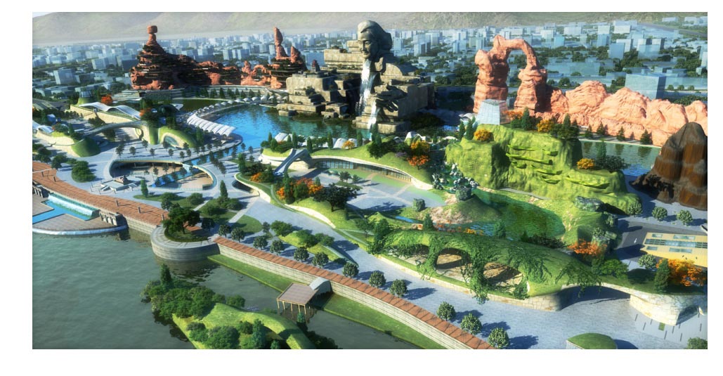 The design sketch shows the scenery of the "Yellow River Mother" cultural theme park, which is located in Lanzhou, the capictal of Gansu Province. (Photo Source: news.cn)