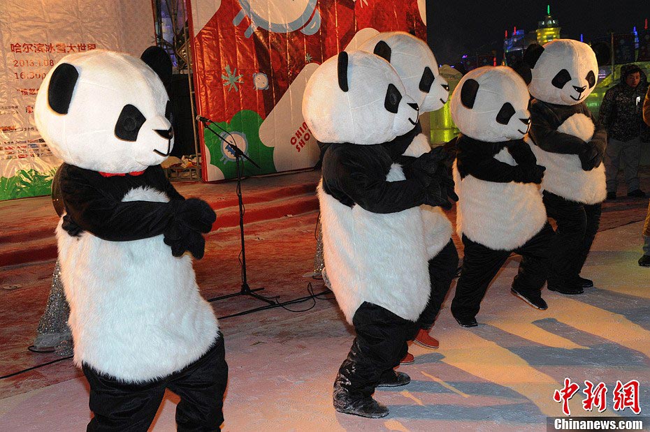 Dancing panda go 'Gangnam Style' in China Ice and Snow Comic Con (chinanews.com/Liu Changshan)