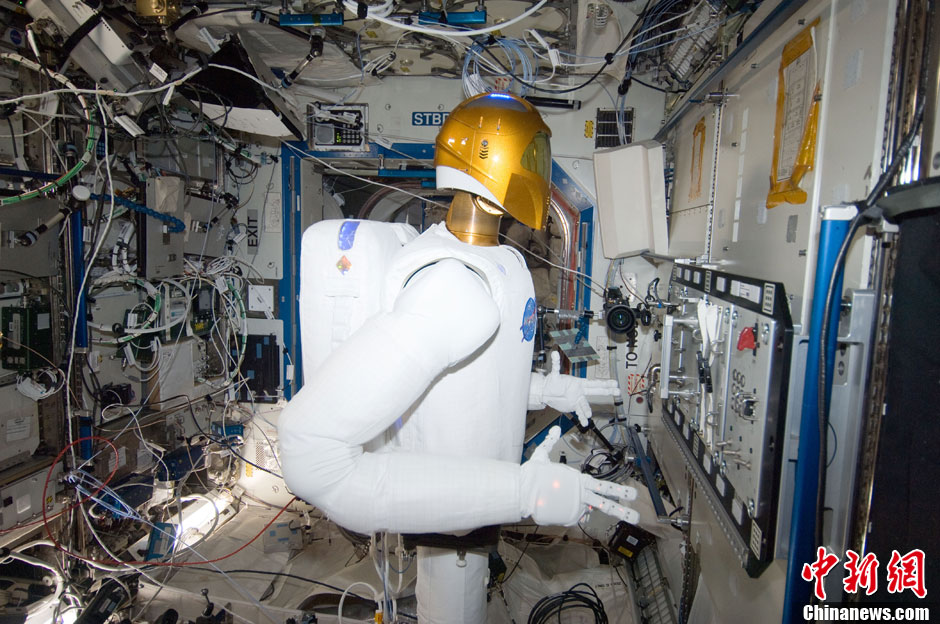 Robonaut 2, the first humanoid robot to go to space, is filmed at work at the International Space Station. The robot has successfully measured air flow at vents inside the Destiny Laboratory, a task which is time consuming and susceptible to errors for human astronauts. It is hoped Robonaut's dexterity will mean it can handle human tools rather than special tools designed for robots. (NASA.com)