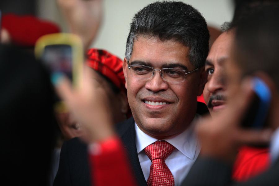 Newly designated Venezuela's Foreign Minister Elias Jaua reacts prior to attend the deliver of the state of nation address to National Assembly in Caracas, Venezuela, on Jan. 15, 2013. Venezuela's Vice President Nicolas Maduro submitted the report in writing from ailing President Hugo Chavez. (Xinhua/AVN) 