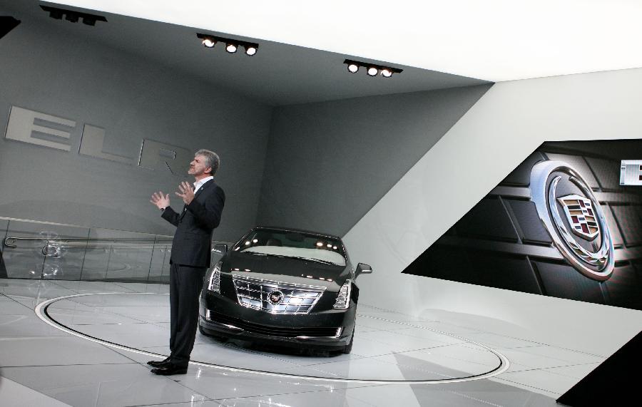 The Cadillac ELR car is presented at the 2013 North American International Auto Show (NAIAS) media preview at the Cobo Center in Detroit, the United States, Jan. 15, 2013. (Xinhua/Fang Zhe) 