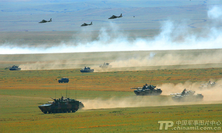 Situated in the depth of the Inner Mongolian Grassland, the Zhurihe Combined Tactics Training Base of the Beijing Military Area Command (MAC) of the Chinese People's Liberation Army (PLA) is the PLA's most modernized training base, the only training base where the PLA can hold group-army-scale actual-troop campaign exercise. (chinamil.com.cn/Zhang Kunping)