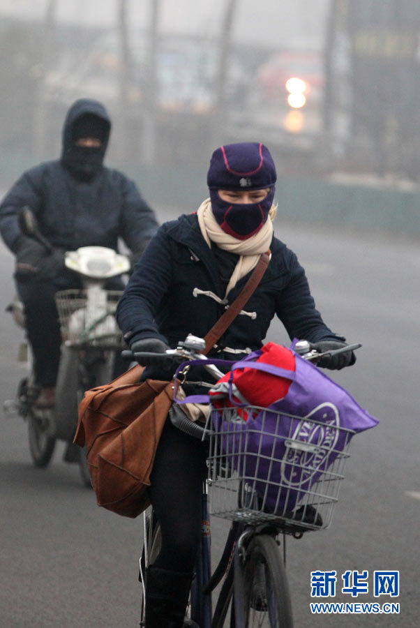 Beijing resident wears a breathing mask outside in the early morning of January 29th, 2013. (Photo/Xinhua)