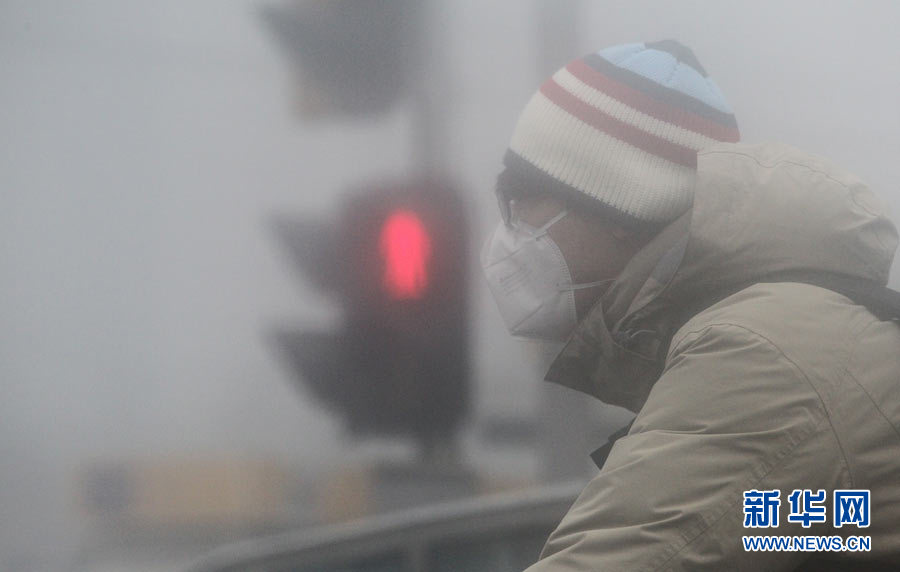 Beijing resident wears a breathing mask outside in the early morning of January 29th, 2013. (Photo/Xinhua)