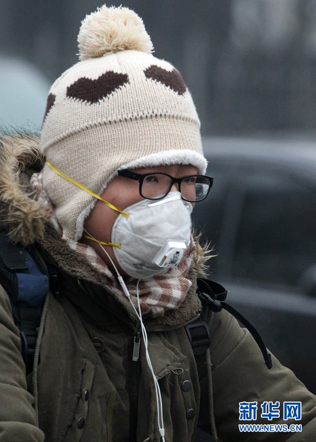 Beijing resident wears a breathing mask outside in the early morning of January 29th, 2013. (Photo/Xinhua)