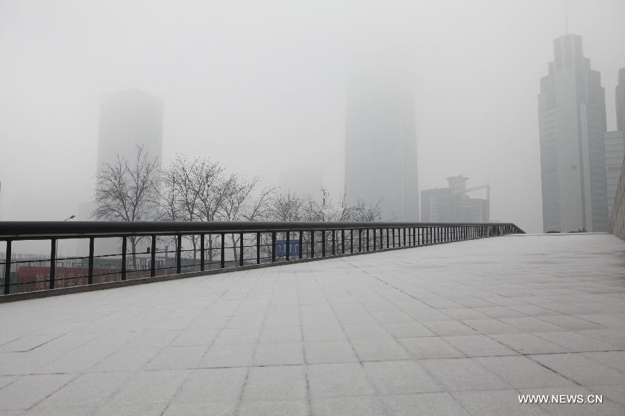 Buildings covered with snow are seen in Beijing, capital of China, Jan. 31, 2013. Light snow hit parts of the city on Thursday and the local meteorological observatory issued a yellow alert for icy road. (Xinhua/Jin Liwang) 