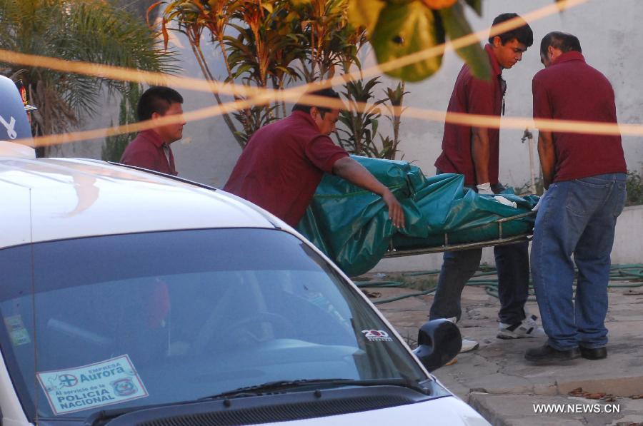 The remains of retired general and presidential candidate Lino Cesar Oviedo is taken to the Judicial Morgue in Asuncion, capital of Paraguay, on Feb. 3, 2013. Lino Oviedo, who helped topple Paraguayan dictator Alfredo Stroessner in 1989, died with two other victims in a helicopter crash Saturday night near Puerto Antequera on their way back to the capital after taking part in a campaign rally. (Xinhua/Rene Gonzalez)