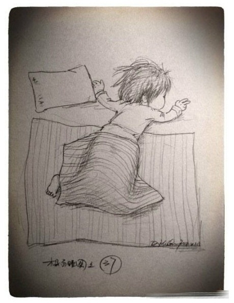 A child's portrait as drawn by her father.The father began to draw the pictures in January of 2011,and has now depicted about one hundred of his little girl's sleep positions.(China.org.cn)