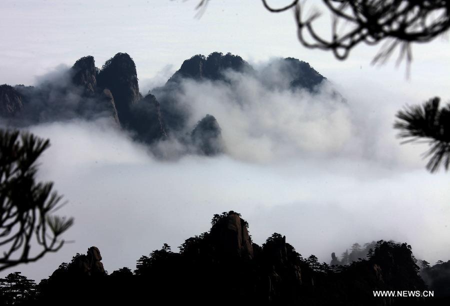 Photo taken on Feb. 6, 2013 shows the sea of clouds after a rainfall at the Huangshan Mountain scenic spot in Huangshan City, east China's Anhui Province. (Xinhua/Shi Guangde) 