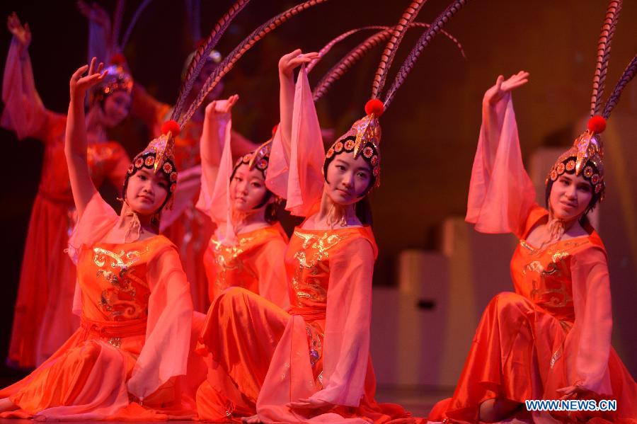The Motion Artistry Dance troupe performs at the 2013 Vancouver Spring Show to celebrate the Chinese lunar New Year at the Queen Elizabeth Theatre in Vancouver, Canada, Feb. 9, 2013. The Chinese Spring Festival falls on Feb. 10 this year. (Xinhua/Sergei Bachlakov)