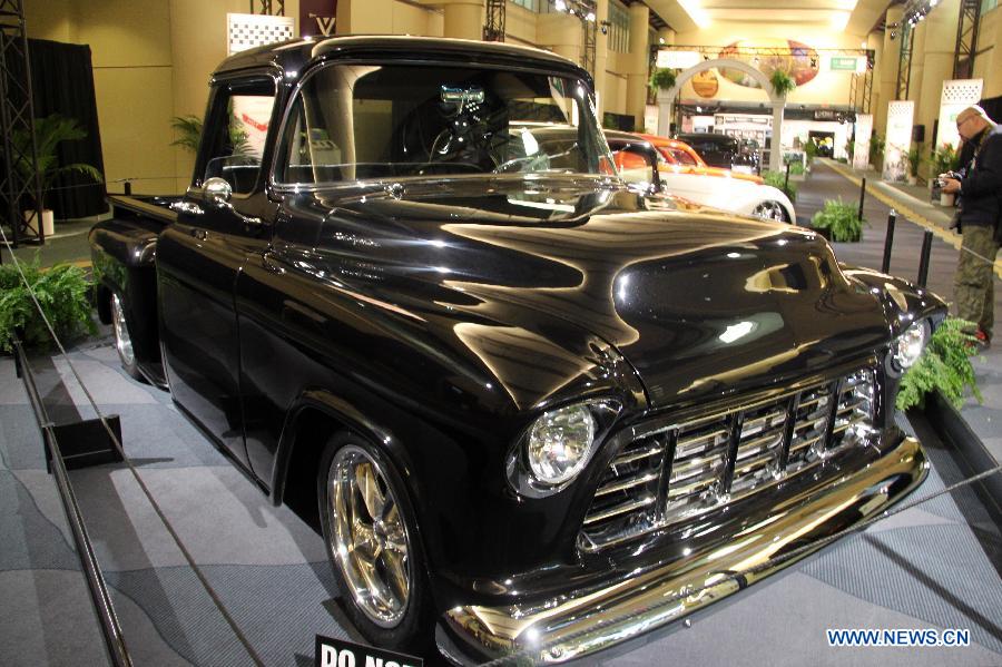 A Chevrolet made in 1955 is on display during the 40th Canadian International Auto Show at the Metro Toronto Convention Center in Toronto, Canada, Feb. 14, 2013. The 11-day Canadian International Auto Show kicked off on Thursday in Toronto with about one thousand vehicles from over 120 exhibitors being displayed. (Xinhua/Zhang Ziqian)