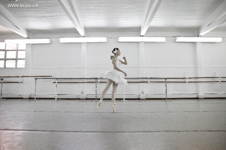 Mayuko Nihei, dancer of the National Dance Company, participates in a rehearsal of the work "Swan Lake", of the composer Piotr Ilich Tchaikovsky, in Mexico City, capital of Mexico, on Feb. 15, 2013. The perfomance will be given in the islet of the Chapultepec Lake of Mexico City from March 1 to March 31, 2013. (Xinhua/Rodrigo Oropeza)