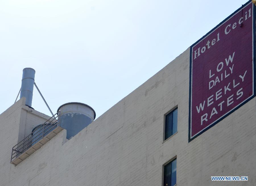 Photo taken on Feb. 23, 2013 shows the water cistern of Cecil Hotel where a girl was found dead on Tuesday, in Los Angeles, the United States. Cecil Hotel closed on Saturday for repairing of water pipes and will reopen on next Tuesday. The body of Elisa Lam from Vancouver was found Tuesday in a water cistern atop the downtown Cecil Hotel. (Xinhua/Yang Lei) 