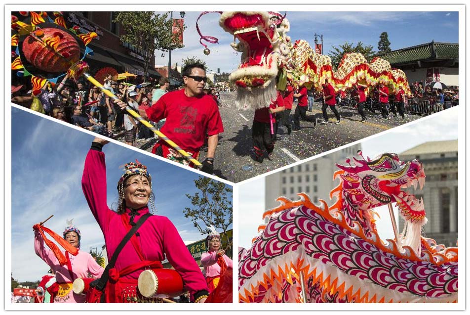 Traditional Chinese drum dancers perform during the 114th annual Chinese New Year "Golden Dragon Parade" in the streets of Chinatown in Los Angeles, the United States, Feb. 16, 2013. (Xinhua/Zhao Hanrong)  