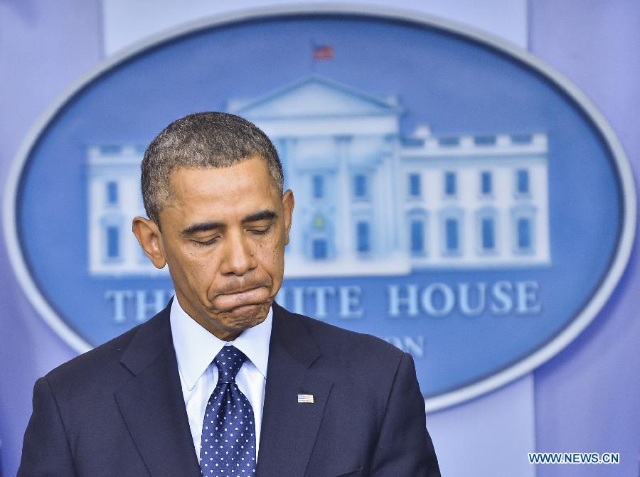 U.S. President Barack Obama delivers a statement on the sequester at the White House in Washington D.C., capital of the United States, March 1, 2013. U.S. President Barack Obama said Friday that the across-the-board government spending cuts were "dumb" but the nation will survive the so-called "sequester." (Xinhua/Zhang Jun)