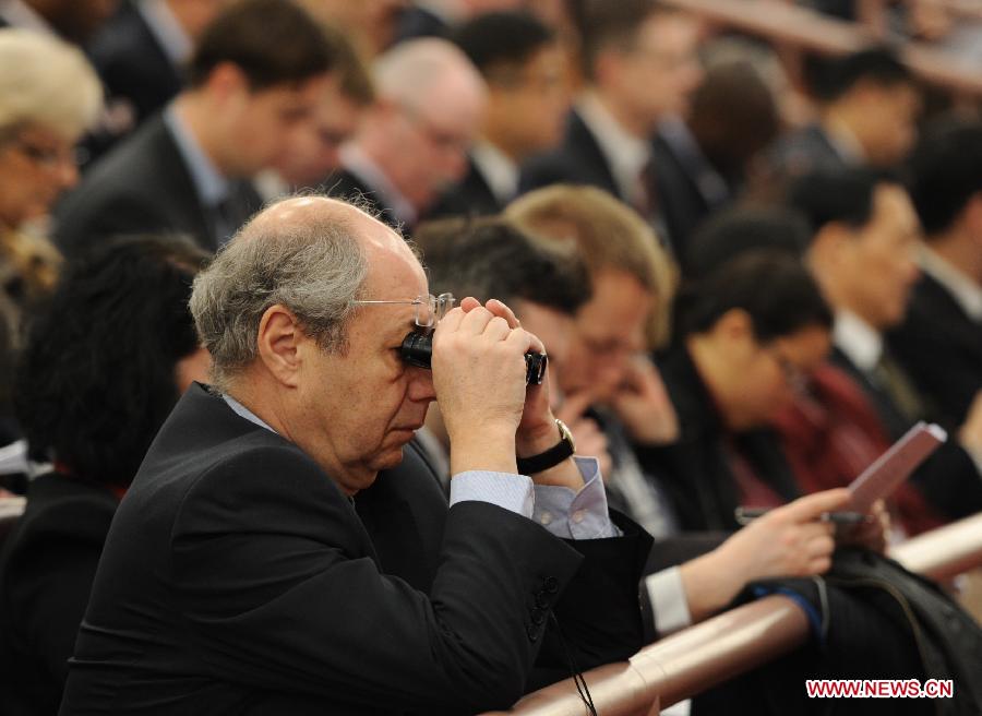 Foreign ambassadors and diplomats audit the opening meeting of the first session of the 12th National People's Congress (NPC) at the Great Hall of the People in Beijing, capital of China, March 5, 2013. (Xinhua/Xie Huanchi) 