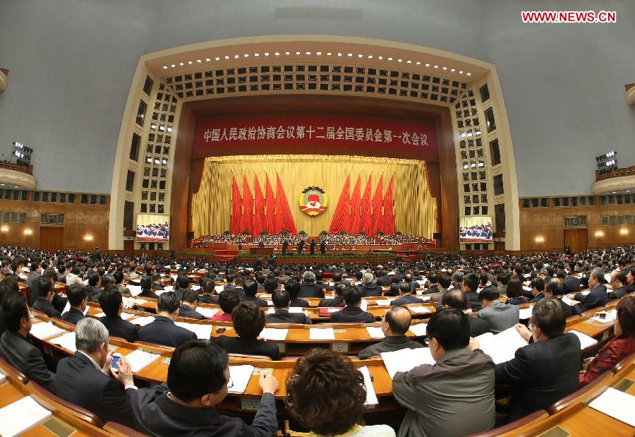 The second plenary meeting of the first session of the 12th National Committee of the Chinese People's Political Consultative Conference (CPPCC) is held at the Great Hall of the People in Beijing, capital of China, March 7, 2013. (Xinhua/Chen Jianli)  