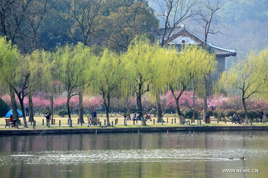 Photo taken on March 7, 2013 shows scenery along the West Lake on an early spring day in Hangzhou, capital of east China's Zhejiang Province. (Xinhua/Ju Huanzong)